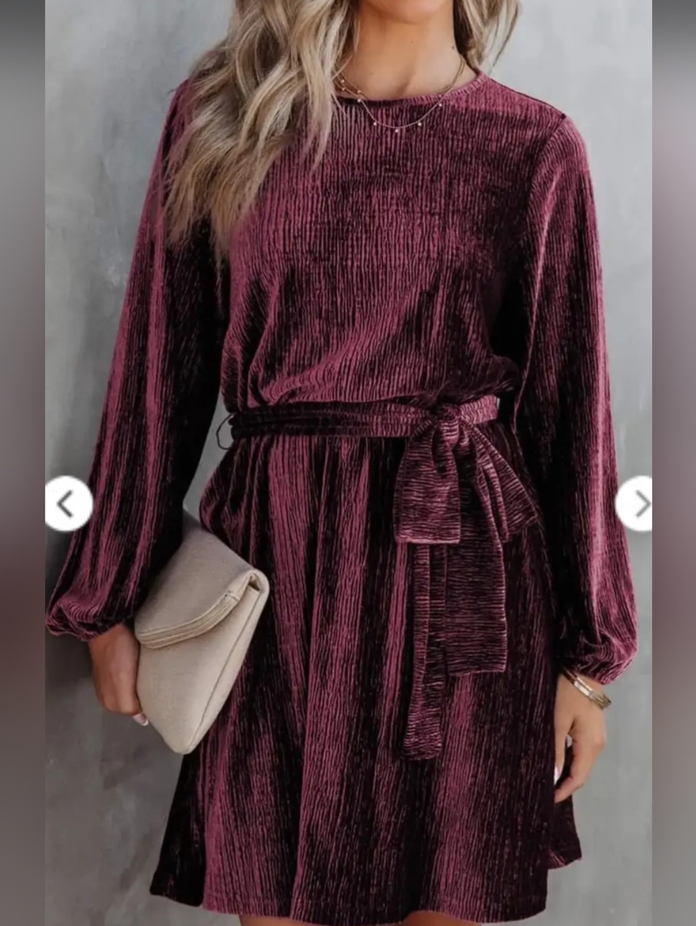 Vici Crushed Velvet Long Sleeve Dress in Wine NWOT